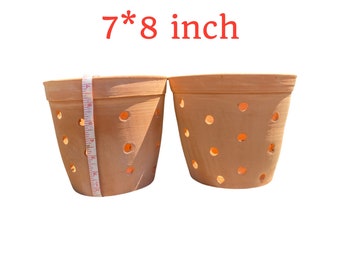 Handmade terracotta planter with drainage hole, handmade terracotta plant pot, clay unglazed plant pot. Many holes for Root Health. 7*8 inch