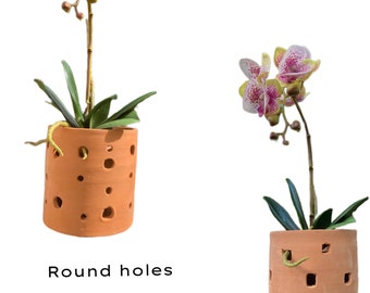 Handmade terracotta orchid planter, big & small holes, handmade terracotta plant pot, clay unglazed plant pot. Extra holes for Root Health.