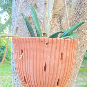 Terracotta Hanging Planter for Plants, Hanging orchid pot. Aztec inspired planter. Pot with Extra Holes for Root Health. Approx 7*6 inches