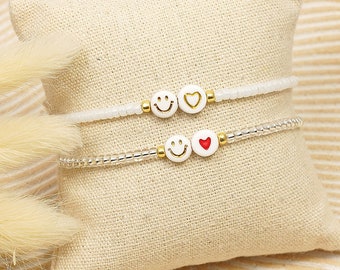 Armband Smiley Herz Perlenarmband Freundschaftsarmband Happy Face Geschenk Glücksbringer Makramee geflochten Freundschaft Liebe Mitbringsel