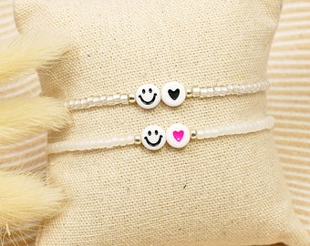 Armband Smiley Herz Perlenarmband Freundschaftsarmband Happy Face Glücksbringer Makramee geflochten Geschenk Freundschaft Liebe Mitbringsel