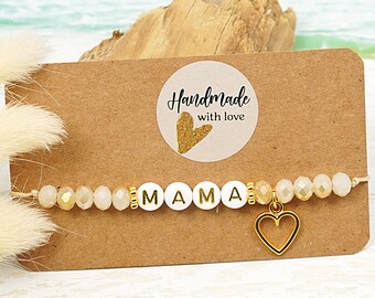 Armband Mama Herz Perlenarmband Makramee Freundschaftsarmband Glücksbringer Geschenk Freundschaft Liebe Mitbringsel Kristallperlen handmade