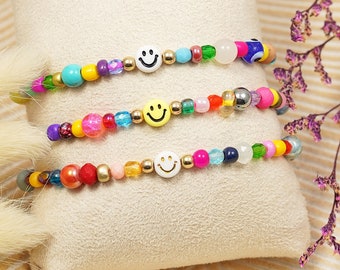 Armband Smiley Perlenarmband Happy Face Freundschaftsarmband Geschenk Glücksbringer Liebe Freundschaft Mitbringsel Boho Hippie JGA Festival