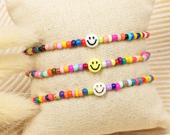 Armband Smiley bunt Freundschaftsarmband Happy Face Perlenarmband Boho Hippie Glücksbringer Geschenk Mitbringsel Freundschaft Glasperlen