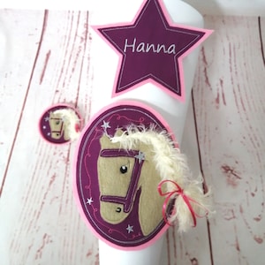 Set for school bag XXL application horse, Klettie satchel, star with name - many colors
