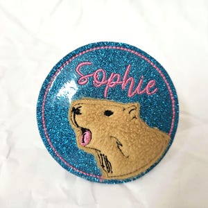 Capybara Wasserschwein Glitzer Klettie Patch mit Namen  -  viele Farben