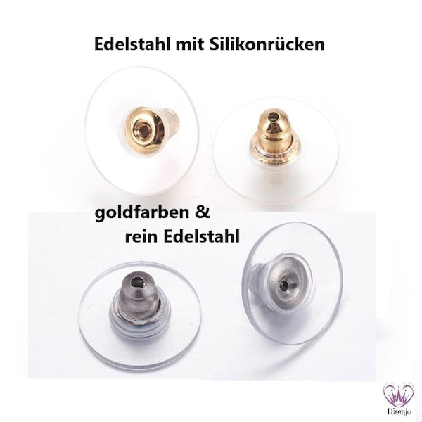 Verschlüsse EDELSTAHL OHRMUTTERN mit Silikonrücken  / Stopper für Ohrstecker // 10/ 30/ 50x Packungsgröße