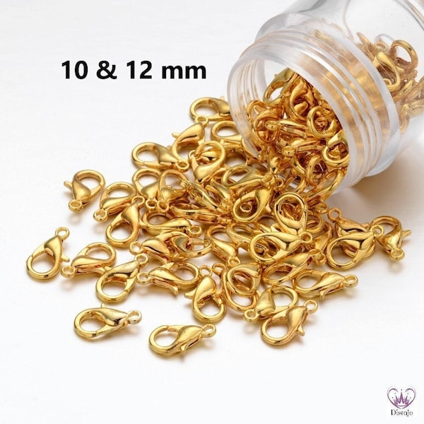 Carabiner GOLD COLOR clasps 10 mm & 12 mm size to choose / 20/ 50x pack size // lobster clasps gold jewelry clasps