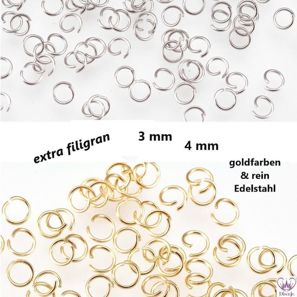 Biegeringe EDELSTAHL extra filigran Ø 3 & 4 mm  goldfarben und rein Edelstahl  24/ 26 Gauge // 50/ 200x Packungsgröße / open jump rings