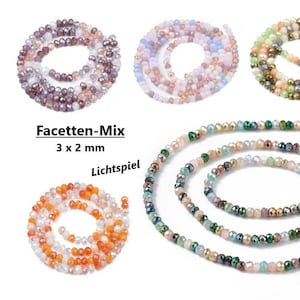 PERLINE DI VETRO FACET MIX zincate e sfaccettate, luccicanti, giochi di luce // 3 x 2 mm // colori a scelta nel menu // 1 filo = 186 - 193 perle