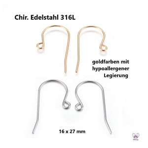 Op de afbeelding: Twee paar oorhaken, één paar is goudkleurig en het andere is zilver. De goudkleurige haken zijn gemaakt van hypoallergene legering. De zilveren haken zijn gemaakt van chirurgisch staal 316L. De haken zijn 16 x 27 mm.
