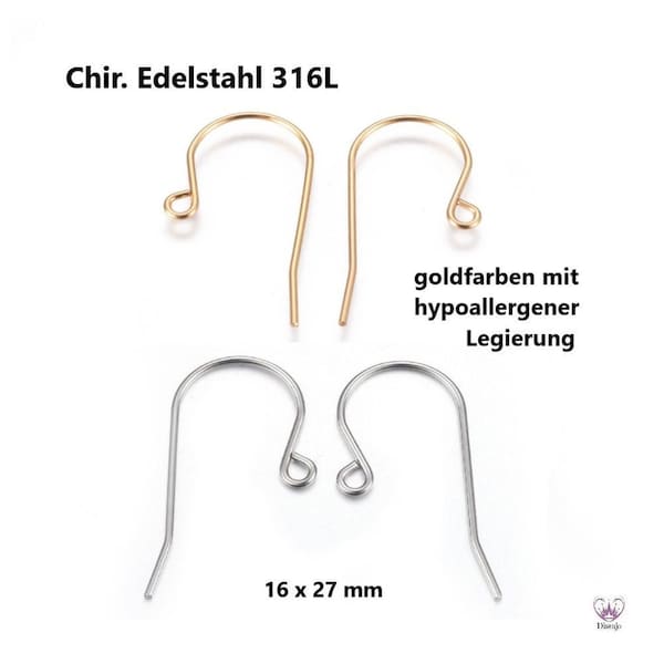 Ohrhaken CHIRURGISCHER EDELSTAHL 16x27 mm med. Qualität // wahlweise Edelstahl (Silber) & Goldfarben (Gold) hypoallergen