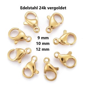Carabiner STAINLESS STEEL 24k GOLD PLATED 9, 10, 12 mm clasps // 10/20/50x pack size // lobster clasps stainless steel gold golden 24 carat