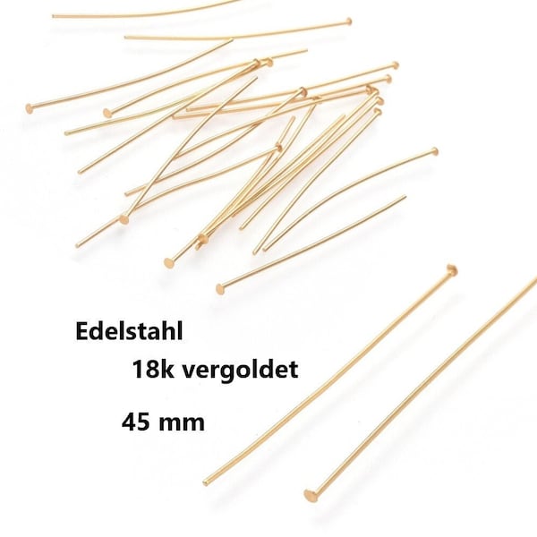 Nietstifte 45mm EDELSTAHL Flachkopf mit 18k VERGOLDUNG // 20/ 50x Packungsgröße // Flachkopfstifte head pins gold plated