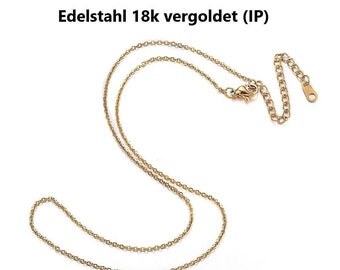 EDELSTAHL Gliederkette 45 cm mit 18k Gold Ionenplattierung / 1.5mm Gliederstärke mit Karabiner/ Rolokette rolo chain necklace golden IP