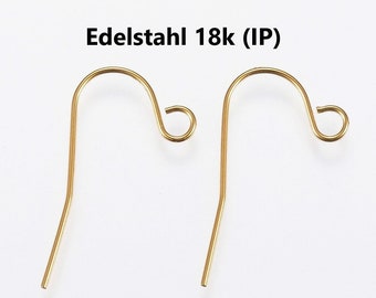 Ohrhaken EDELSTAHL 18k vergoldet (IP) Ionenplattiert // 22 x 12 mm // 10/ 20/ 50/ 200x Packungsgröße