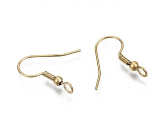 Ear hook 18K GOLD PLATED STAINLESS STEEL (vertical eyelet) with pearl 20 x 18 mm // 10/ 20/ 50x pack