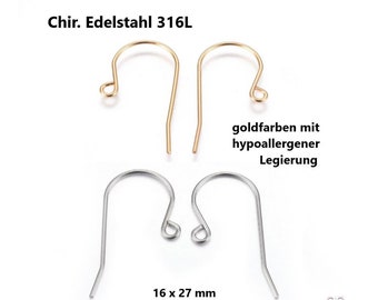 Ohrhaken CHIRURGISCHER EDELSTAHL 16x27 mm med. Qualität // wahlweise Edelstahl (Silber) & Goldfarben (Gold) hypoallergen