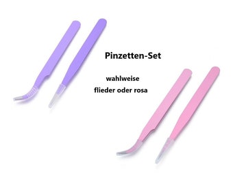 TWEEZERS SET pink & lilac stainless steel 12 cm / 2 tweezers each - 1x curved 1x straight / tool for gripping beads and small parts