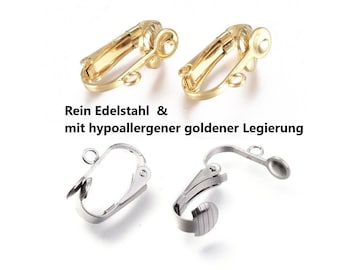 Clip per orecchie IN ACCIAIO INOSSIDABILE per orecchie non forate 16 x 12 mm / acciaio inossidabile (argento) e colori oro tra cui scegliere // confezione da 10/20/50x / orecchini a clip