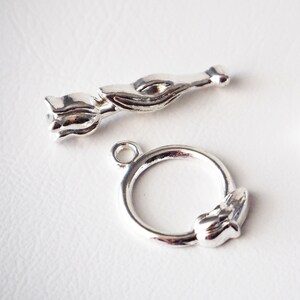 Knebelverschlüsse ROSE 10 x 13 mm / Silberfarben Tulpe Blume Sets // 6/ 10/ 20x Packunsgröße