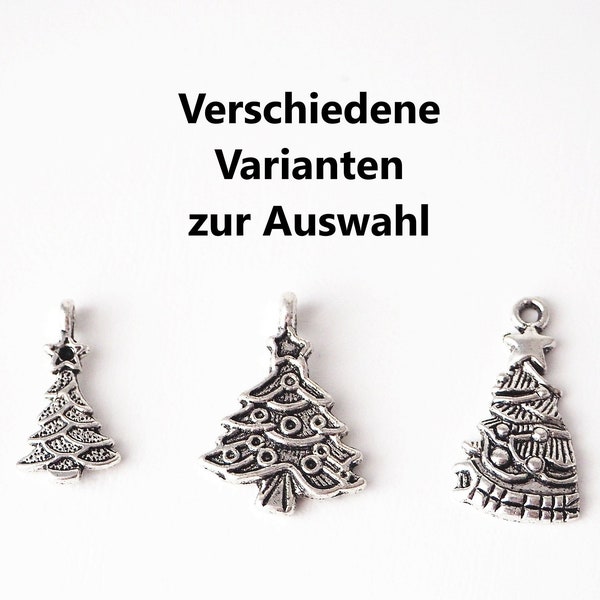 5x Anhänger WEIHNACHTSBAUM / 5 Modelle zur Auswahl / Silberfarben Metallanhänger Weihnachten Tannenbaum Christmas Tree Xmas