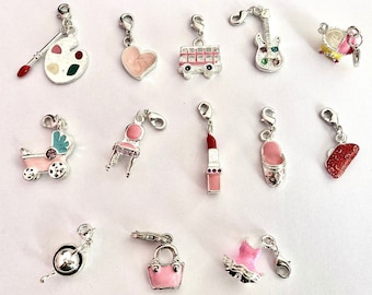 CHARM selectie GEËMAILLEERD voor bedelarmbanden / modelselectie / hanger bedelarmband emaille met karabijnhaak zilverkleurig roze kleur