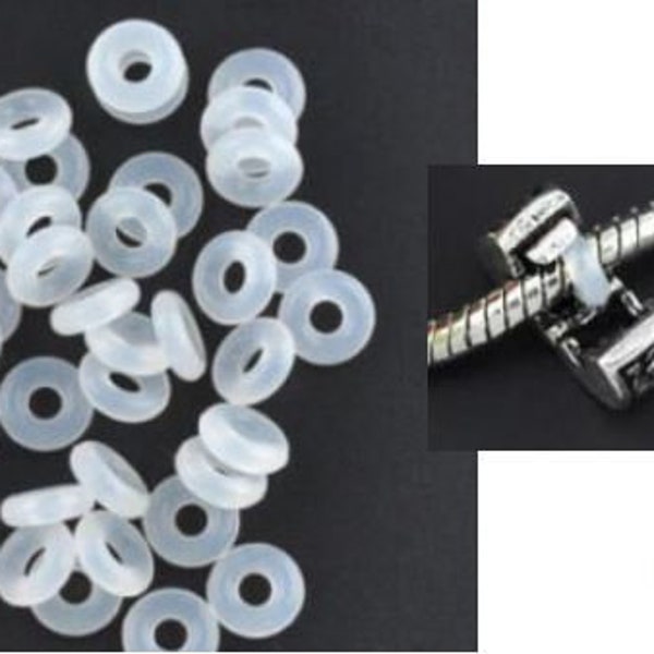 10x STOPPER f. Modulperlen Silikon / transparent weiss Großlochperlen Zubehör Wechselarmbänder Beads Silikonstopper
