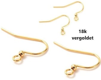 Ohrhaken 18K VERGOLDET mit Perle 17x24 mm // 10/ 20/ 50x Stückpackung / earring hooks gold plated 18k