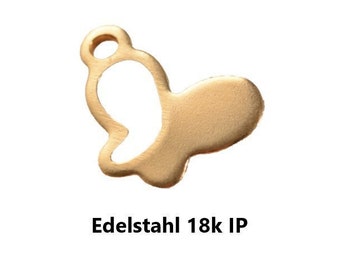 May include: Gold-toned metal butterfly charm with a cutout design. The charm is made of stainless steel with a 18k gold plating.  Edelstahl 18k IP.