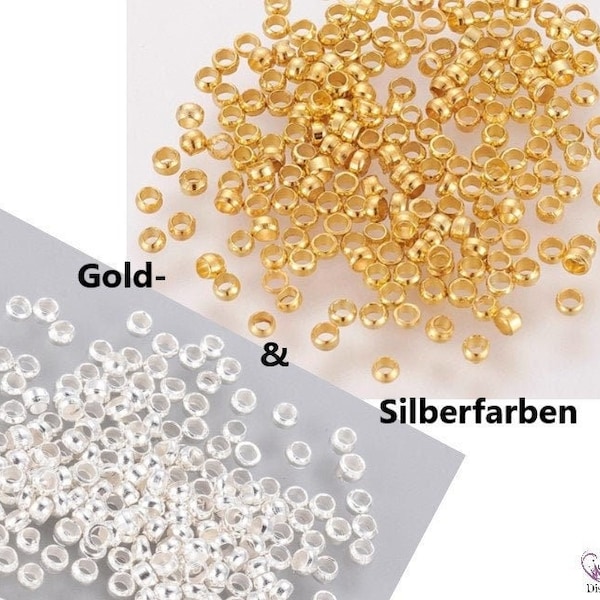 CRIMPPERLEN Ø 2mm Gold- & Silberfarben // 200/ 300/ 500x // Messing Quetschperlen Metallperlen Quetschen Verbinder