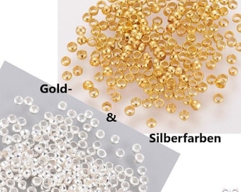 Crimp beads Ø 2 mm Gold & Silver colored // 200/ 300/ 500x // Brass crimp beads Metal beads Crimp connectors