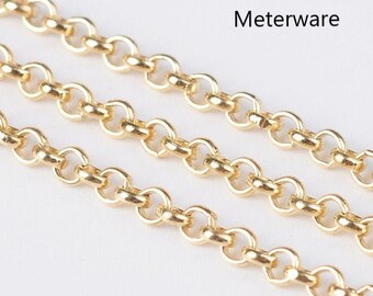 5m ROLOKETTE goldfarben (leicht rötlicher Stich) Meterware 2x1 mm (0,99 EUR/m) / Gliederkette am Stück offene Glieder / Schmuckkkette gold