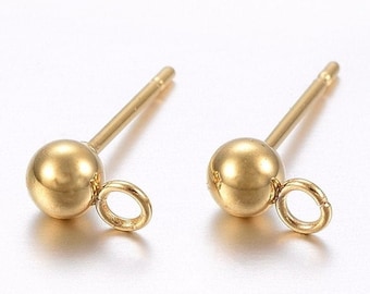 Kugelohrstecker EDELSTAHL GOLDFARBEN mit 4mm Kugel hypoallergen // Ohrstecker // 10/ 20/ 50x Packungsgröße // earring pins ball golden