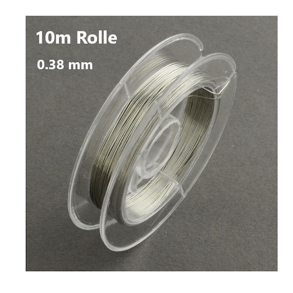 10m EDELSTAHL SCHMUCKDRAHT 0,38mm nylonummantelt (0,30 EUR/m) / Stahlseide Nylondraht Stahldraht mit Nylon / 1 Rolle = 10 Meter