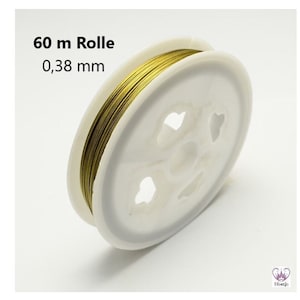 FIO DE JOIA 0,38 mm revestido de nylon dourado 60 m (0,11 EUR/metro) // Fio de nylon de seda de aço Fio de aço com nylon dourado / 1 rolo = 60 metros