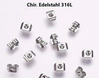 Surgical stainless steel earring backs, medical grade, butterfly stoppers, ear nuts / 5 x 4 mm // Pack sizes: 30/ 50/ 100/ 200