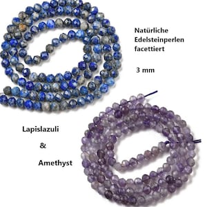 Natural lapis lazuli and amethyst faceted gemstones, Ø 3 mm / one strand each (lapis lazuli approx. 145 pcs. / amethyst approx. 117 pcs.) Natural pearls