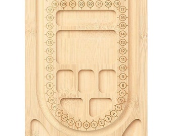 May include: A wooden beading board with a curved groove for stringing beads. The board has numbered sections for creating different sized bracelets and necklaces. There are also several square compartments for holding beads.