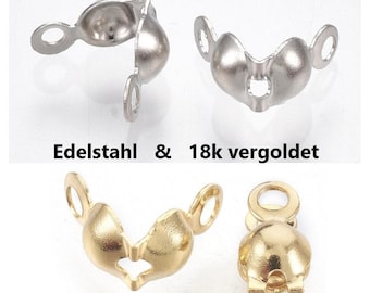 STAINLESS STEEL crimp caps 8 x 4 mm / hinged cap cap end cap / optionally pure stainless steel or 18k gold plated / clamshell