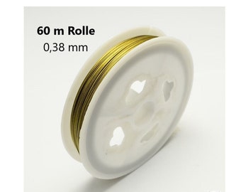 SCHMUCKDRAHT 0,38mm nylonummantelt Goldfarben 60m (0,10 EUR/m) // Stahlseide Nylondraht Stahldraht mit Nylon golden / 1 Rolle = 60 Meter