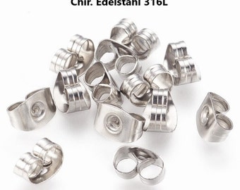 Surgical stainless steel earring backs, medical grade, butterfly stoppers, ear nuts / 7 x 4 mm // Pack sizes: 30/ 50/ 100/ 200
