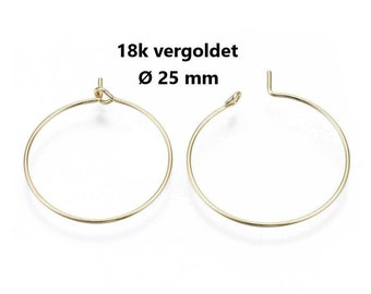 10x Weinglas Ringe 25 mm 18k VERGOLDET Creolen Hoop Ohrringe /Messing vergoldet 21 Gauge