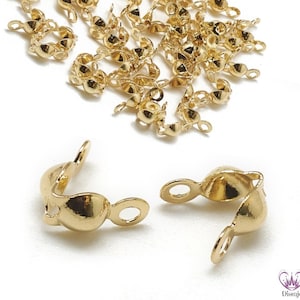 Crimp caps 18K GOLD PLATED 8 x 4 mm / folding capsule dome end cap // 10/20/50 pieces / gold golden / clamshell knot cover