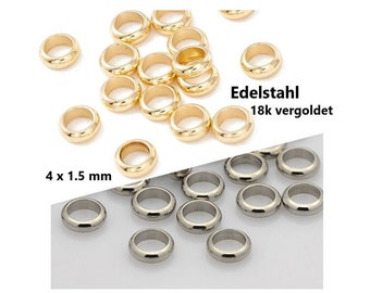 STAINLESS STEEL 18k GOLD PLATED SPACERS 4 x 1.5 mm // 20/ 50/ 100x Pack Size // flat round beads, spacer beads, golden