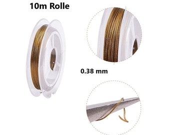 10m EDELSTAHL SCHMUCKDRAHT 0,38mm nylonummantelt dunkelgold / Stahlseide Nylondraht Stahldraht mit Nylon / 1 Rolle = 10 Meter (0,38EUR/m)