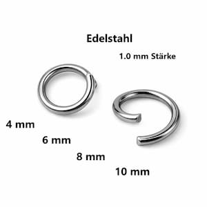 Anelli di piegatura aperti in acciaio inox Ø 4/ 6/ 8/ 10 mm con spessore del materiale 1 mm calibro 18 // Confezione da 50/ 200x // Anelli divisi aperti