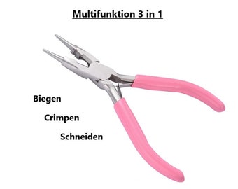 MULTIFUNKTIONSZANGE 3 in 1 zur Schmuckherstellung ROSA Edition /Rundzange, Seitenschneider & Crimpzange / Werkzeug Multifunktion DIY biegen