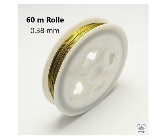 SCHMUCKDRAHT 0,38mm nylonummantelt Goldfarben 60m (0,11 EUR/m) // Stahlseide Nylondraht Stahldraht mit Nylon golden / 1 Rolle = 60 Meter