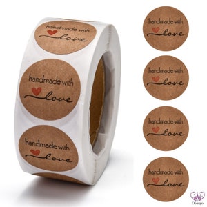 500x Aufkleber HANDMADE WITH LOVE 25mm Etiketten / Geschenkaufkleber selbstklebend Handgemacht / 1 Rolle = 500 Stück